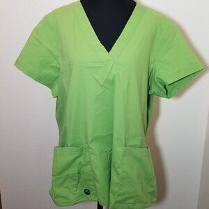 Crocs Green Scrub Top V Neck Womens Large Logo Pockets Nurse Medical Hospital
